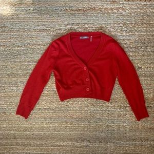 Simple Cropped Red Cardigan